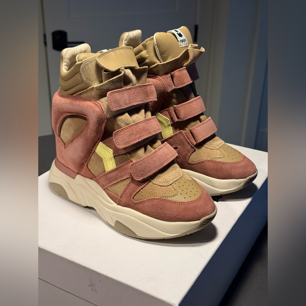 BNIB ISABEL MARANT Balskee Sneaker Wedge Light Beige & Pink SIZE EU 39 US 8/8.5 - Picture 4 of 7